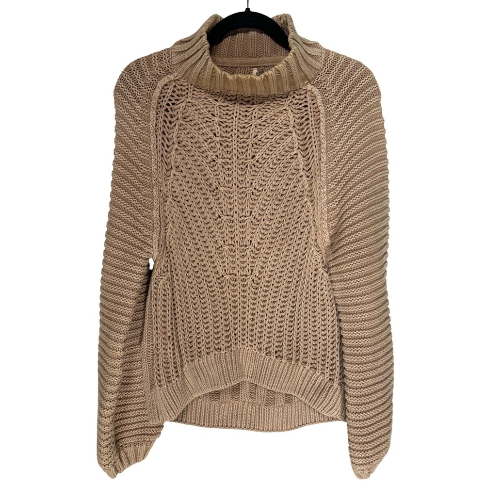 Free People Sweetheart Sweater Sandcastle Beige Chunky Knit Cotton Size Small